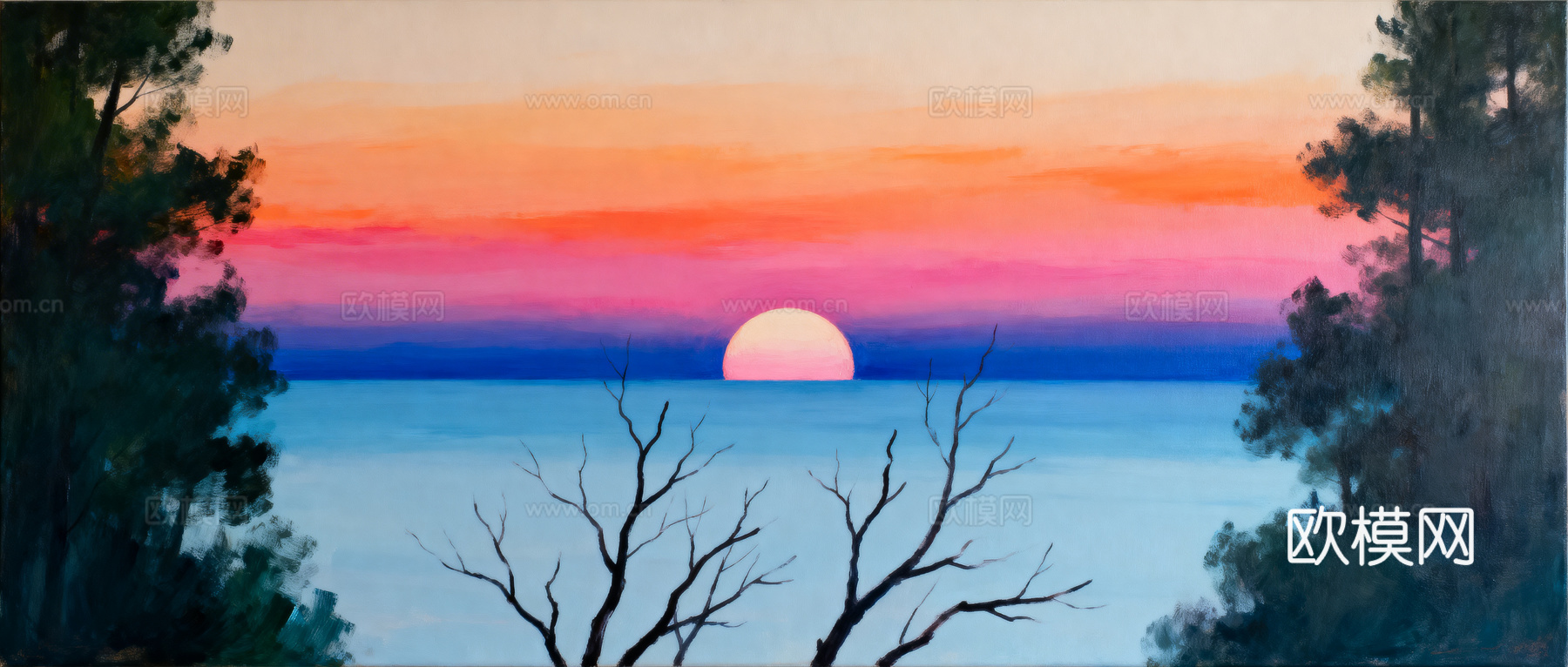 唯美日落海景，渐变天空下载（渲染图2）