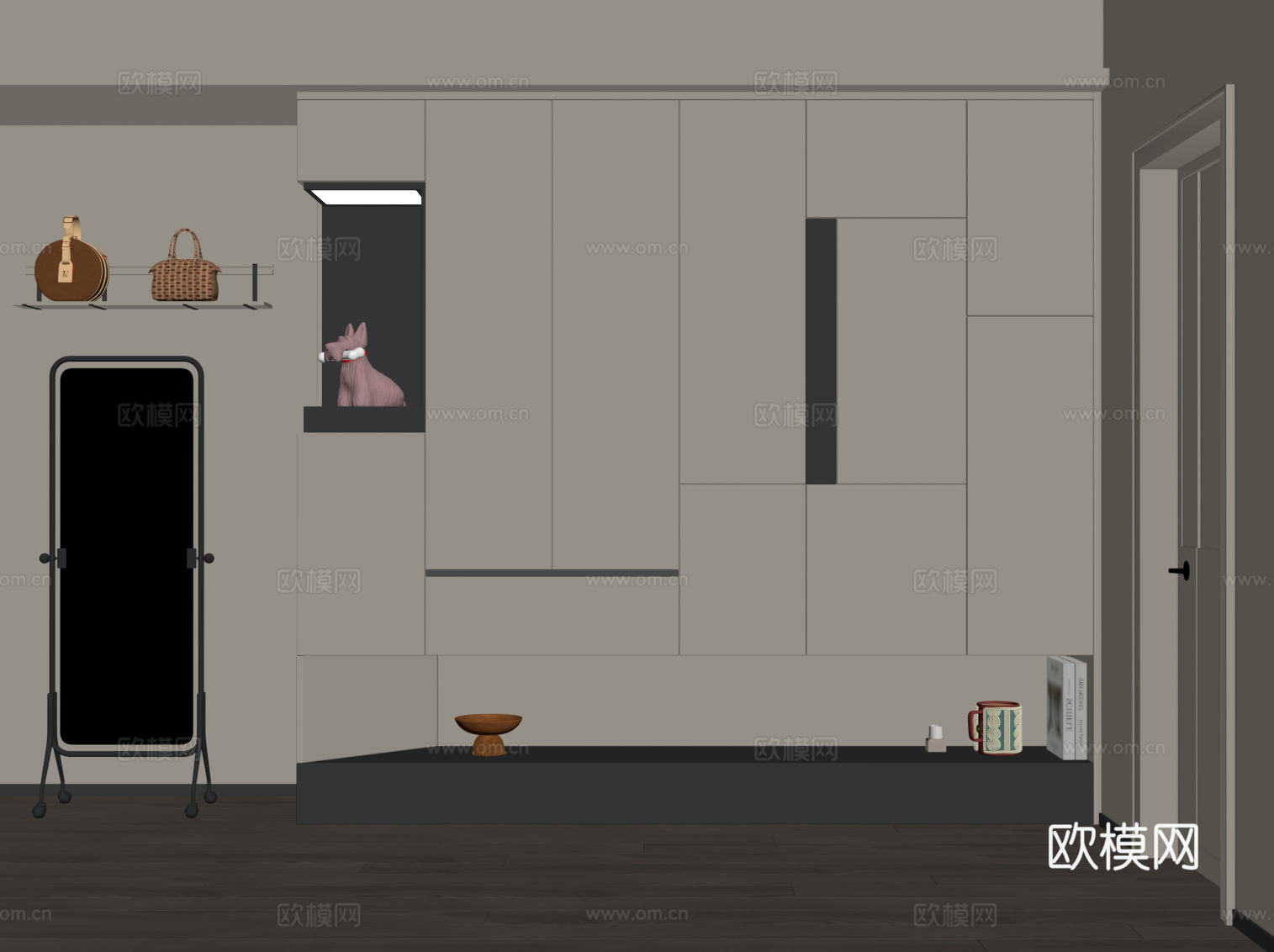现代玄关 入户鞋柜 穿衣镜su模型