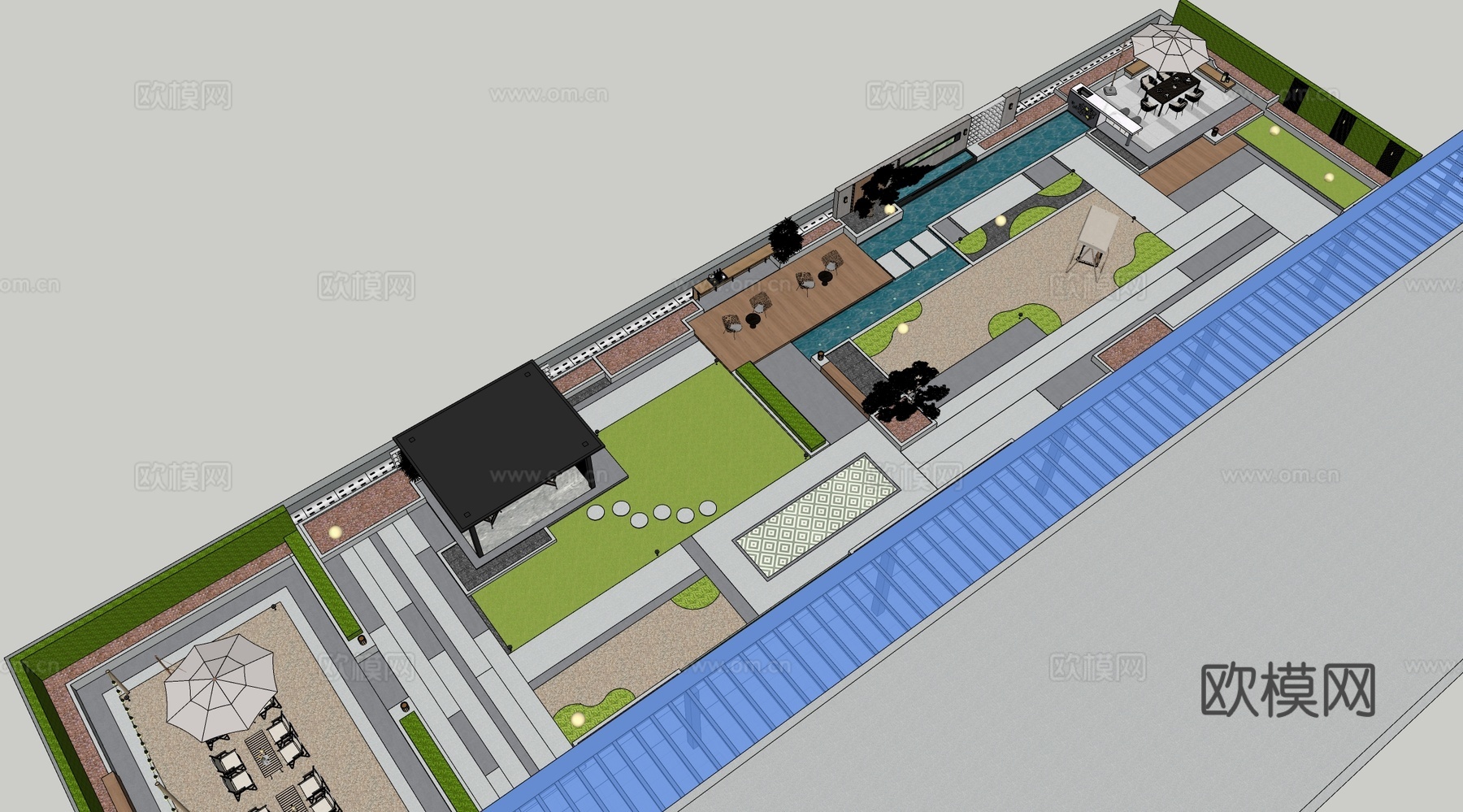 现代屋顶花园 庭院景观 阳台花园su模型下载（渲染图2）