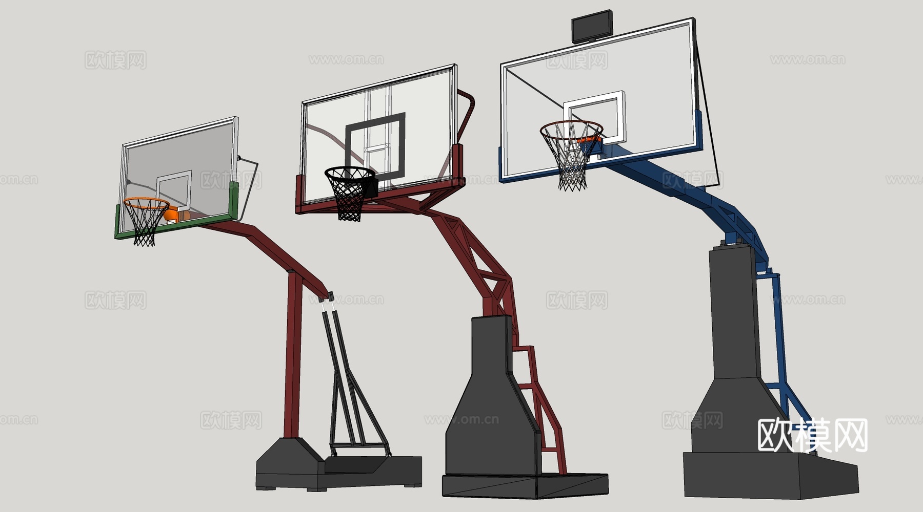 现代篮球架 篮球框su模型