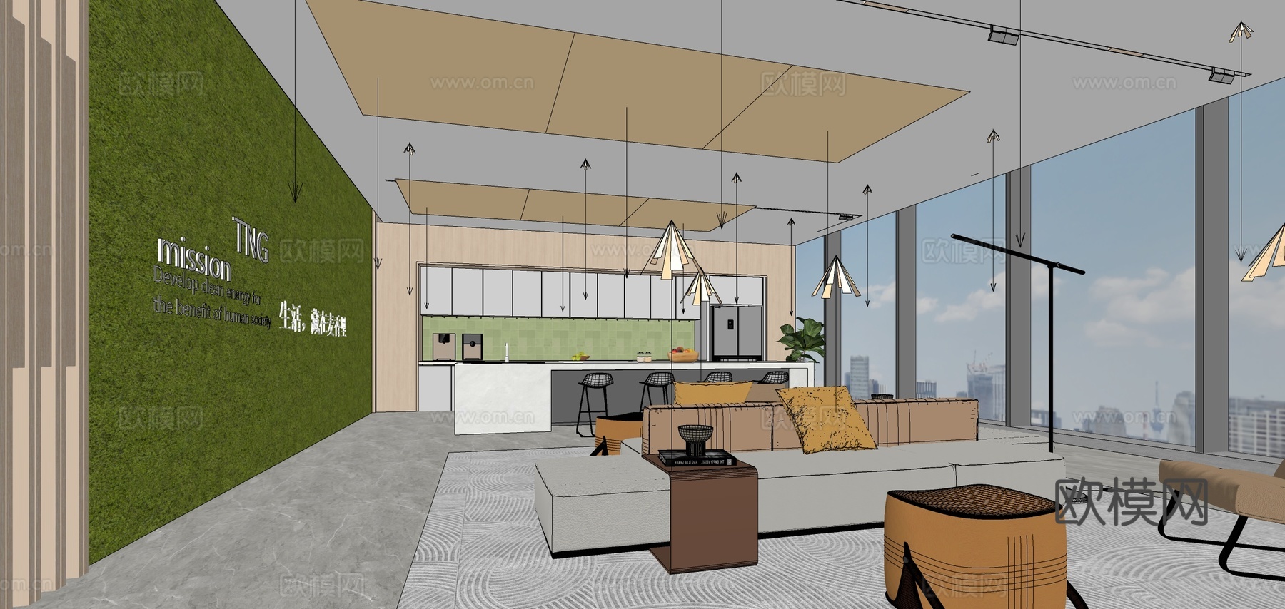 现代办公茶水间 公司休闲区 办公休息区su模型