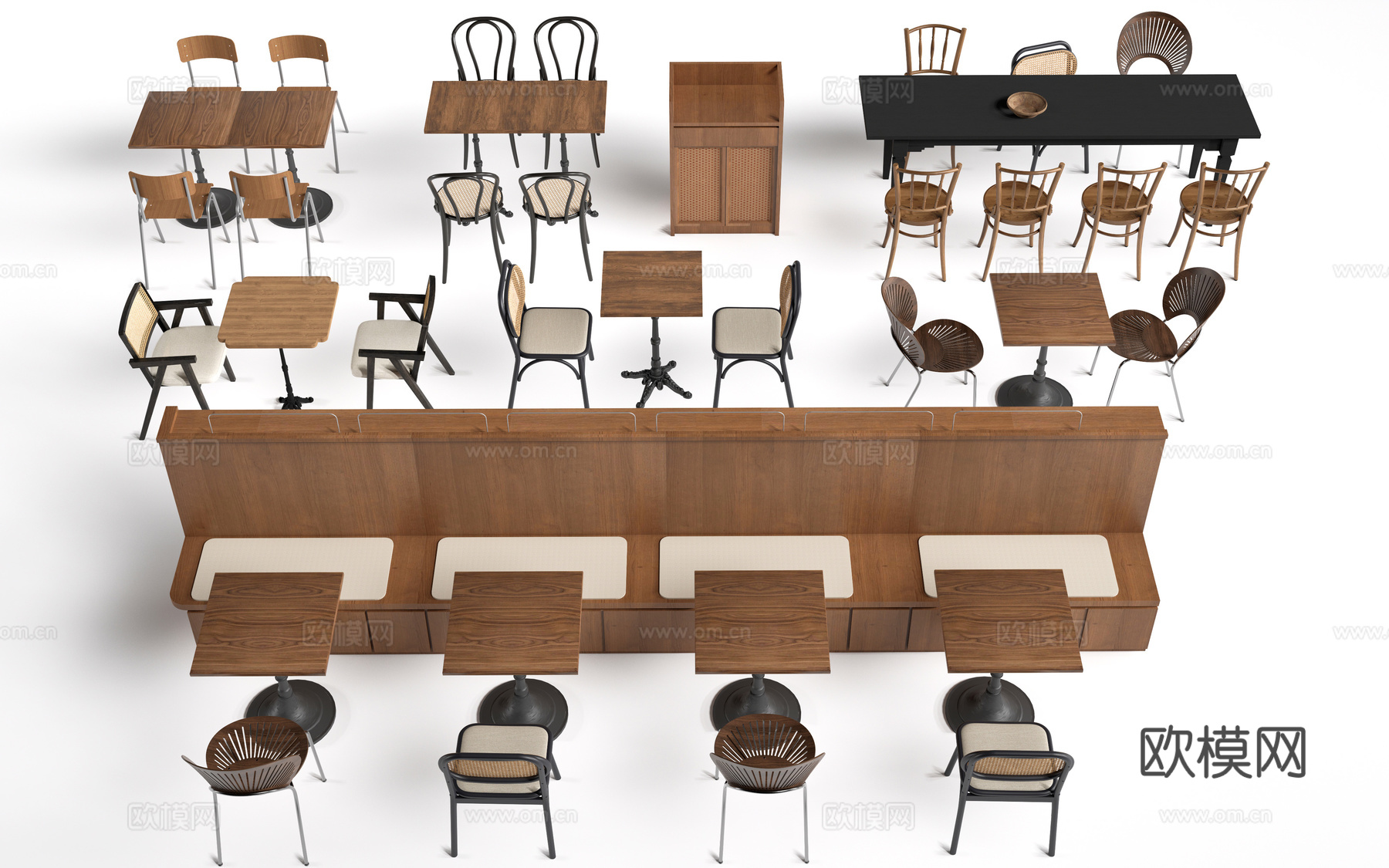 现代咖啡厅桌椅 甜品店桌椅 休闲沙发 餐饮桌椅su模型