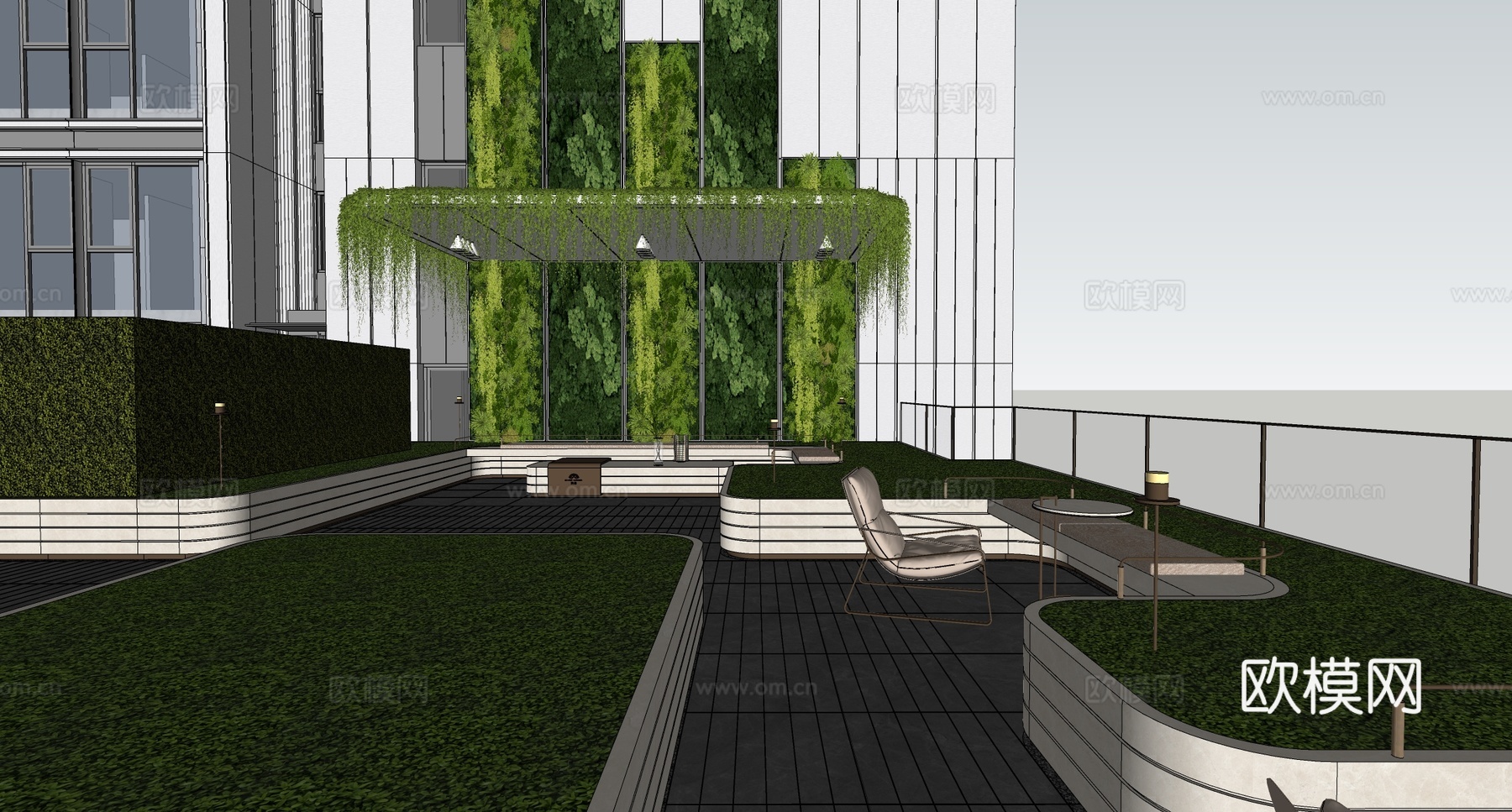 现代住宅区景观 屋顶花园 室外会客厅 庭院景观su模型