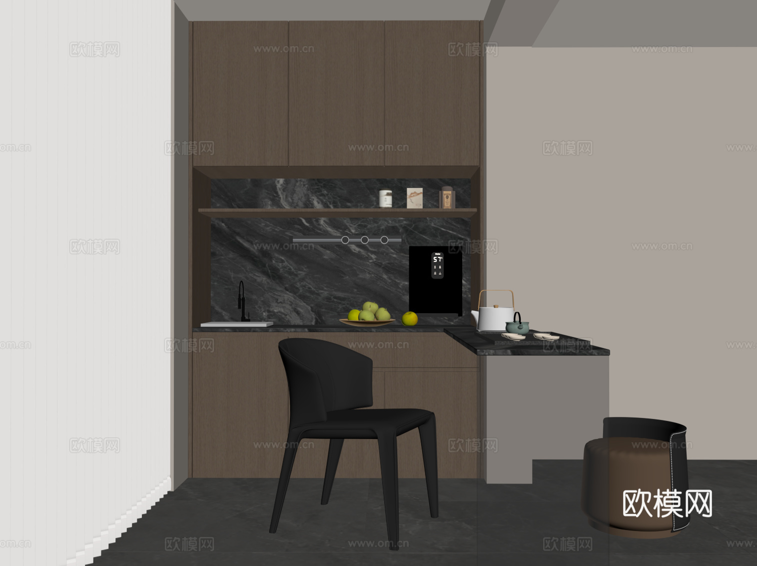 现代阳台茶室 吧台 茶桌椅su模型