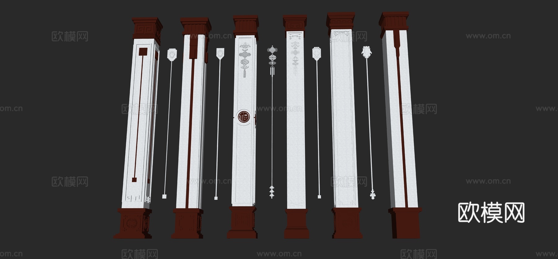 中国结 吊花  中式柱子su模型