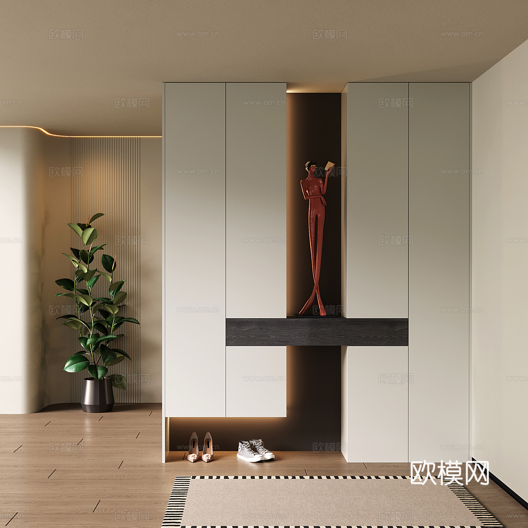现代入户鞋柜 玄关隔断柜su模型