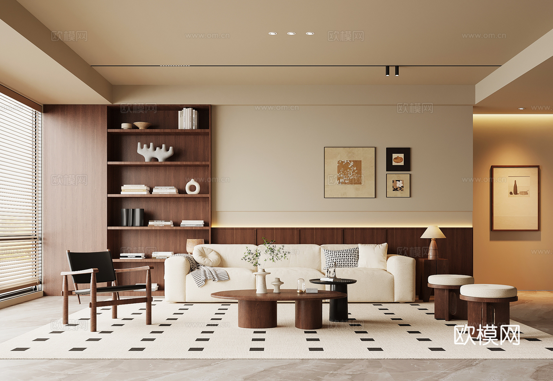 中古风客厅 沙发茶几组合su模型