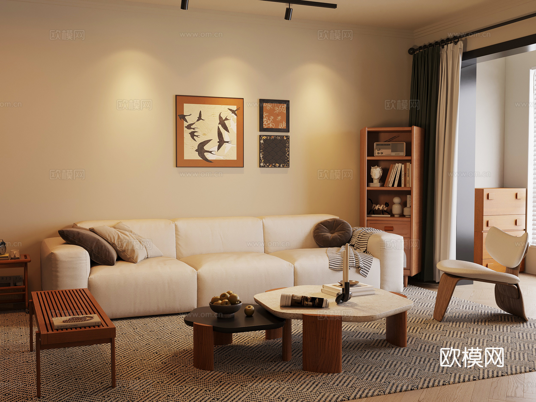 中古客厅 沙发茶几组合su模型