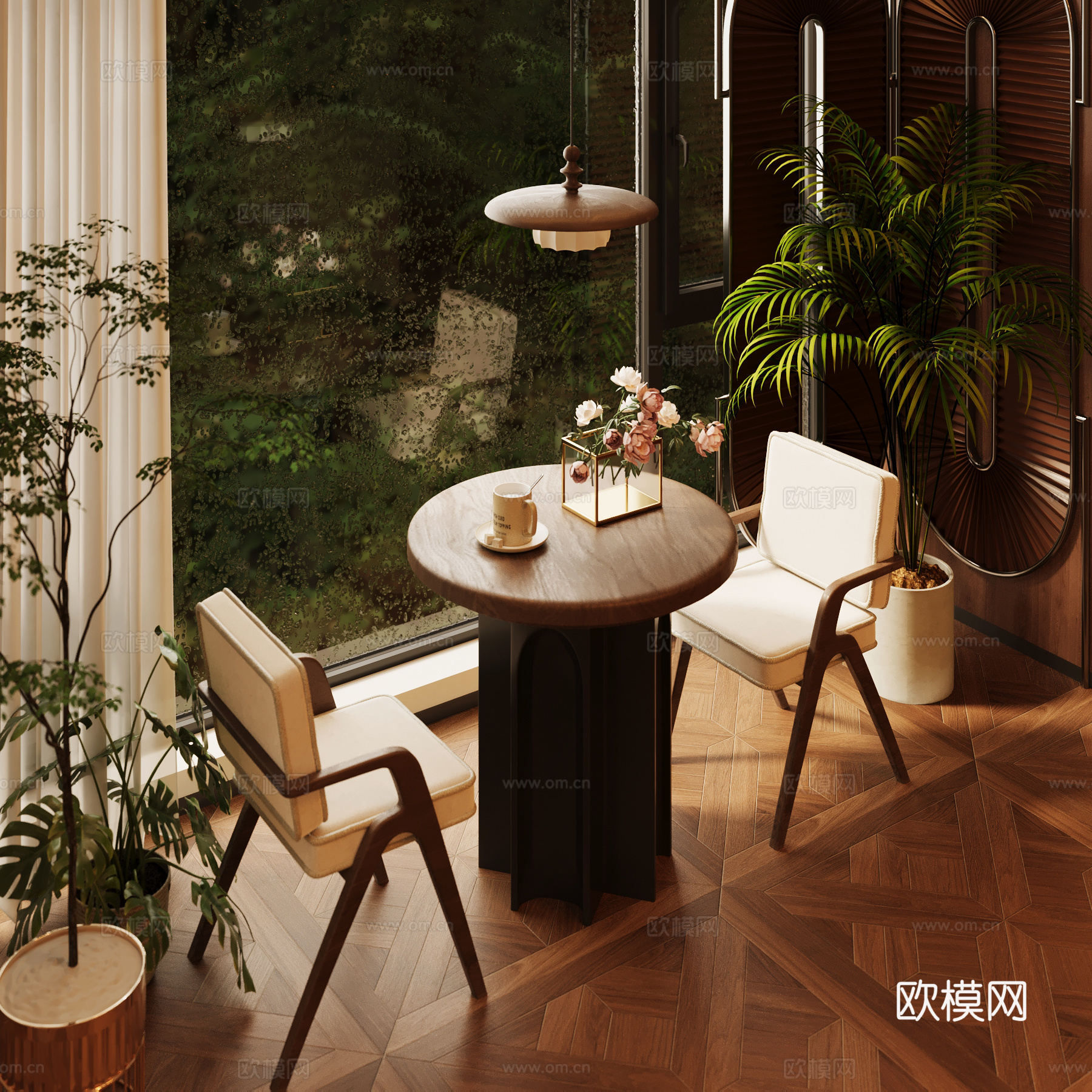 法式中古风阳台 休闲桌椅 圆桌su模型
