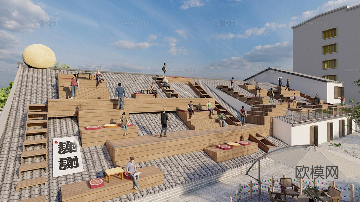 现代屋顶花园 屋顶观景平台su模型su模型