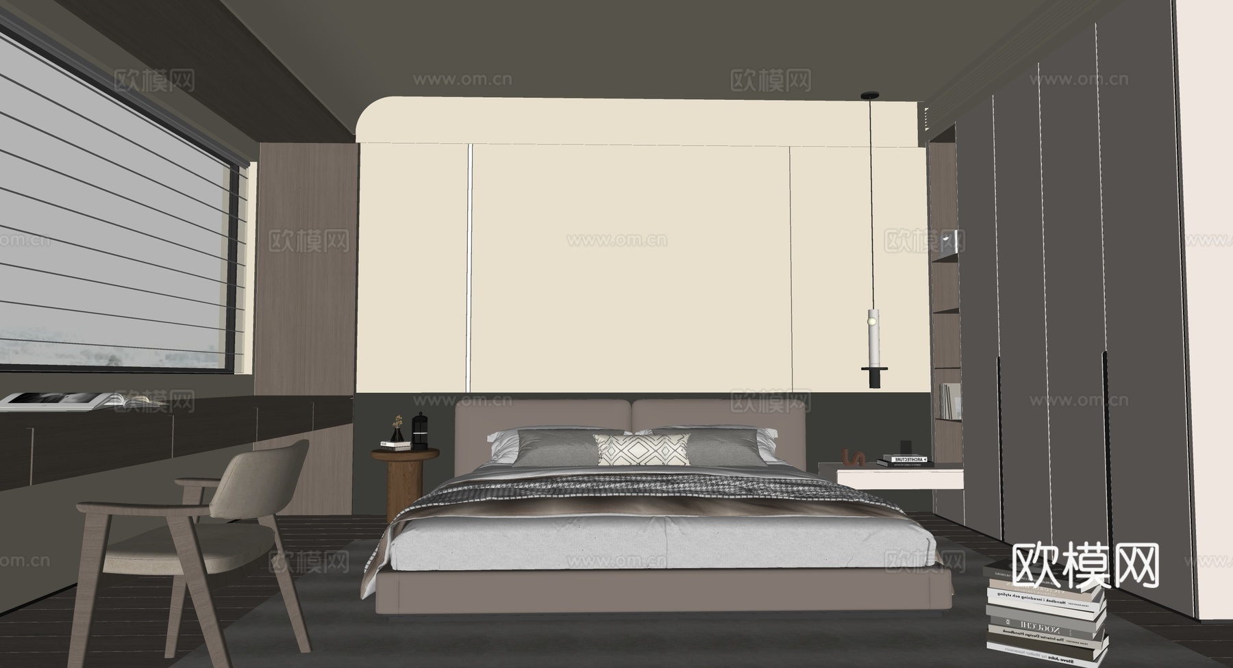 现代意式卧室su模型