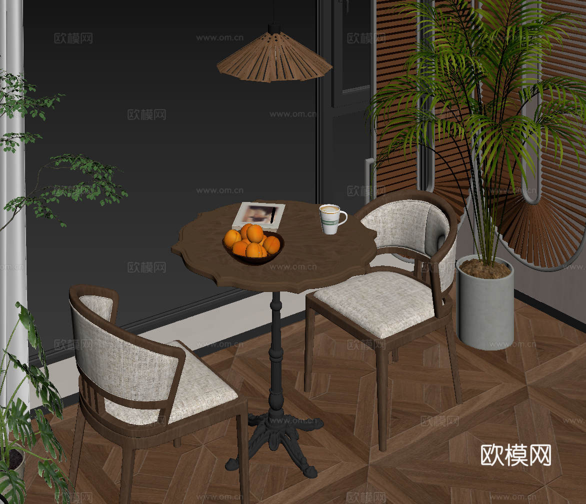 法式中古风阳台 休闲桌椅su模型