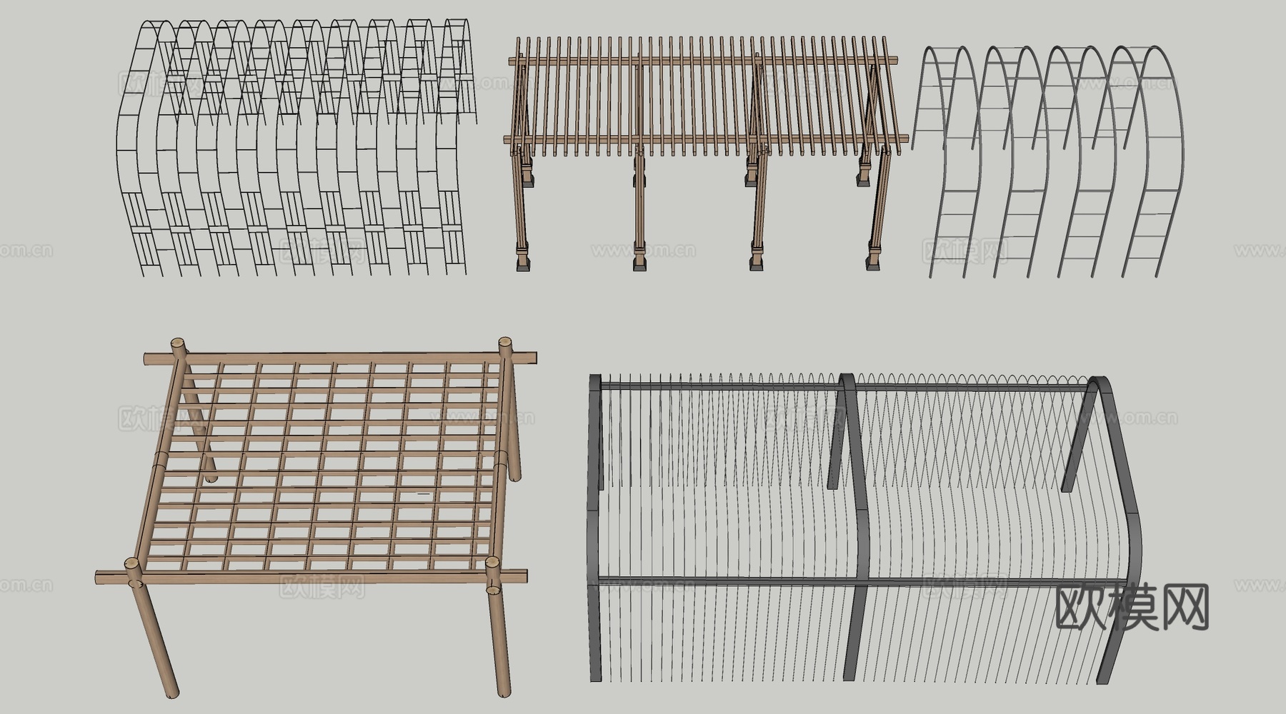 现代景观花架 葡萄架 廊架 绿植爬架su模型