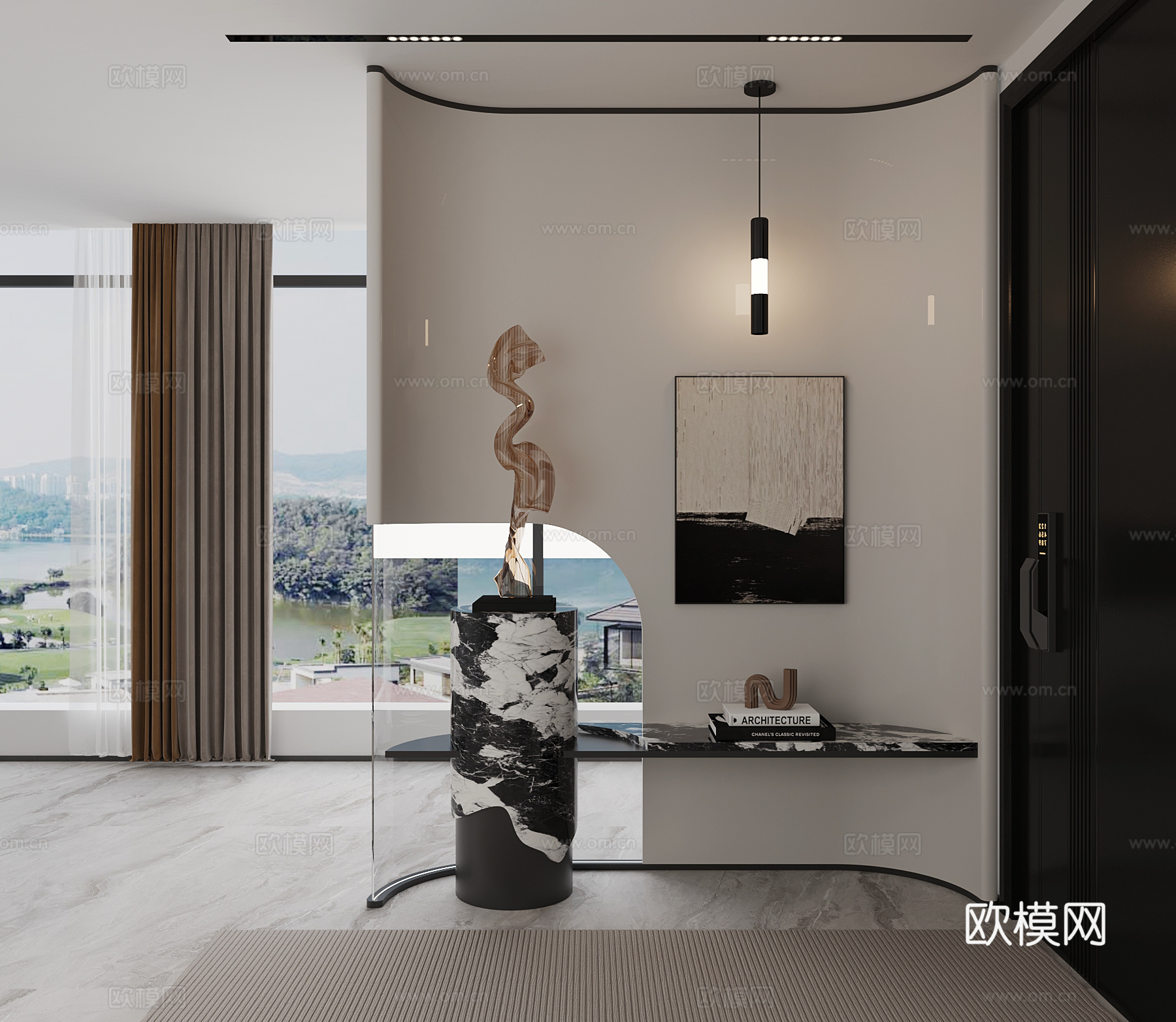 现代玄关 弧形隔断su模型