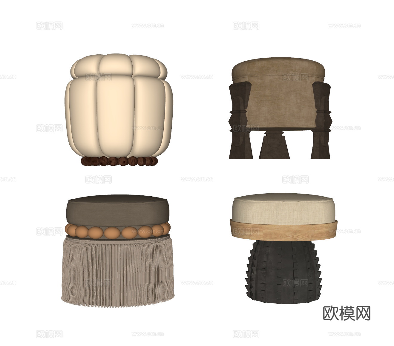 中古风沙发凳su模型下载（渲染图2）