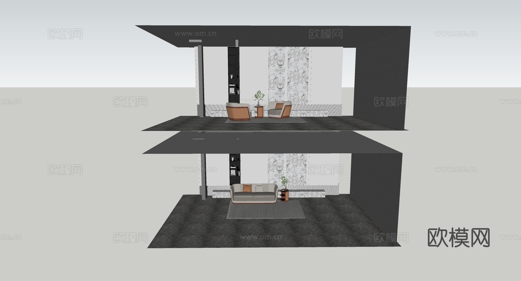 现代简约浅米色布艺三人沙发 编织纹理休闲椅  客厅阳台单椅su模型