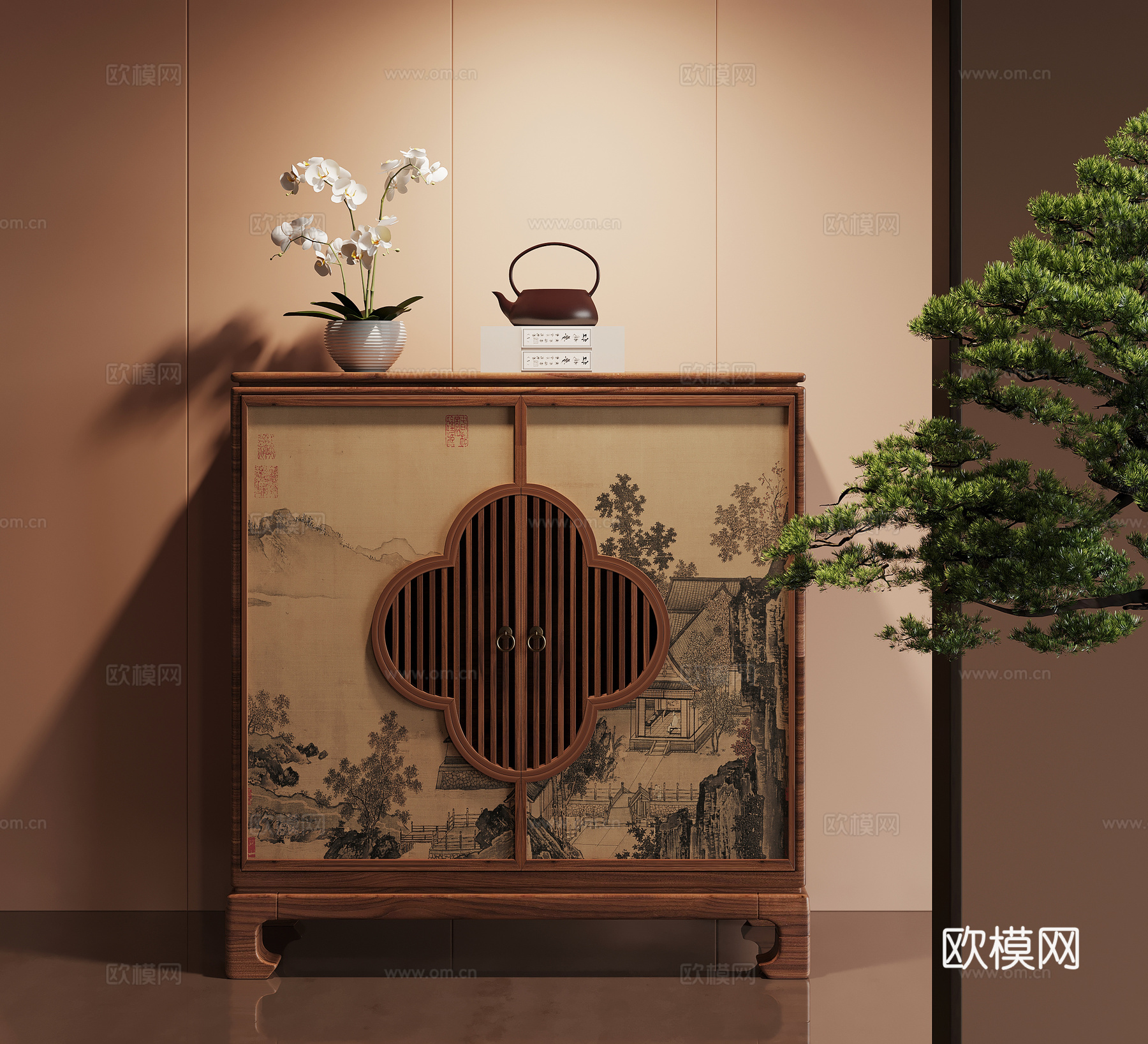 新中式玄关柜 端景柜su模型