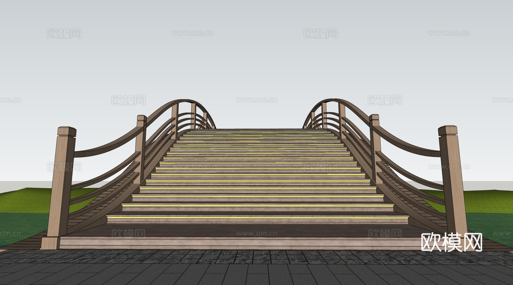 现代木拱桥 景观桥 公园小桥su模型
