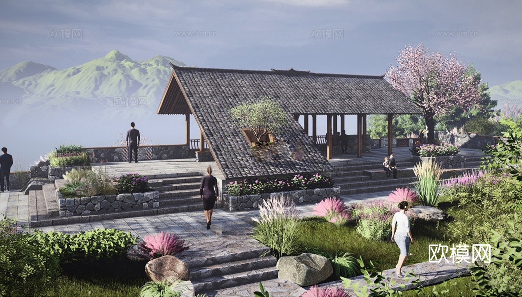 现代屋顶花园 屋顶景观 庭院景观su模型下载（渲染图1）