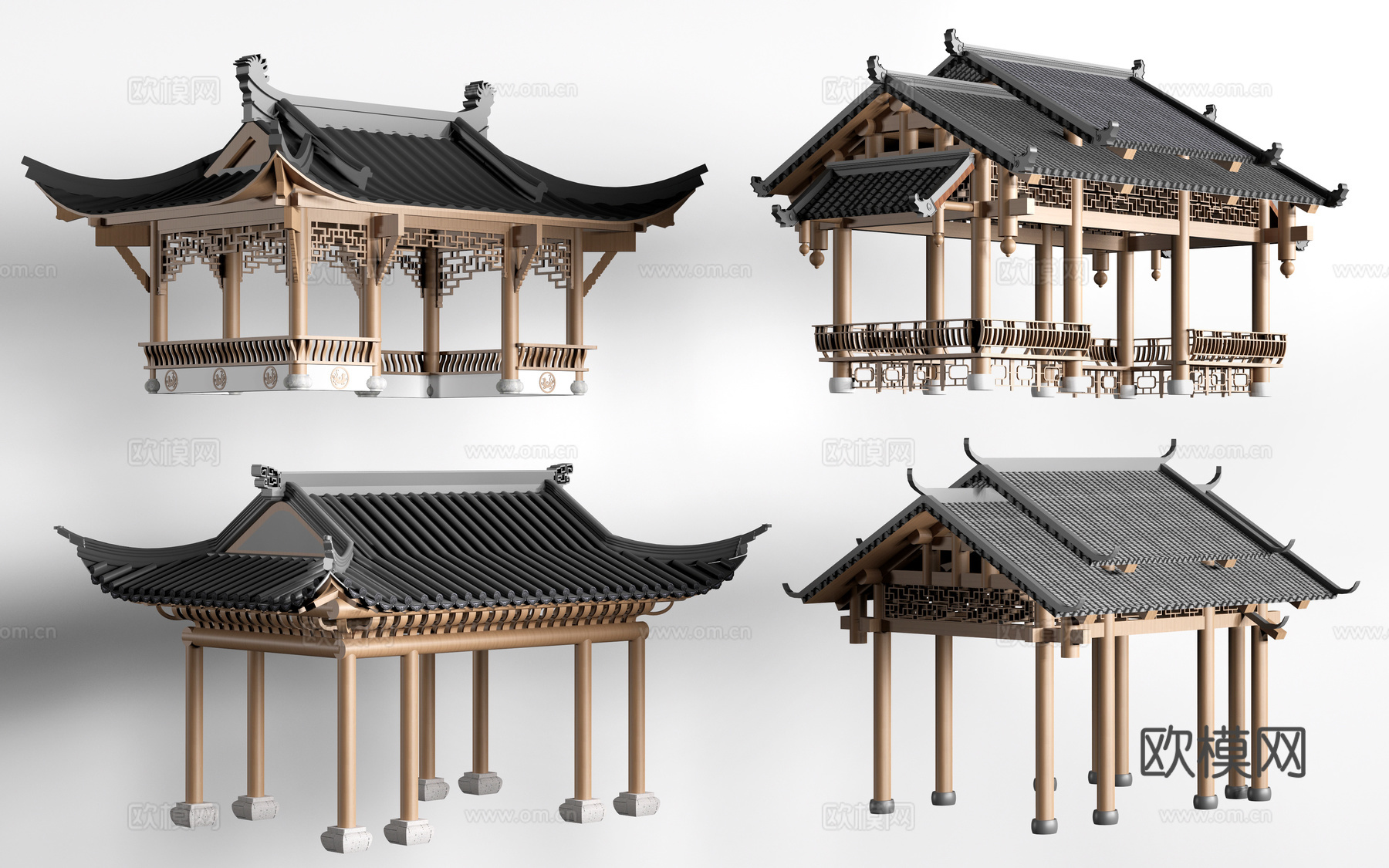 中式景观亭 凉亭 休息亭su模型