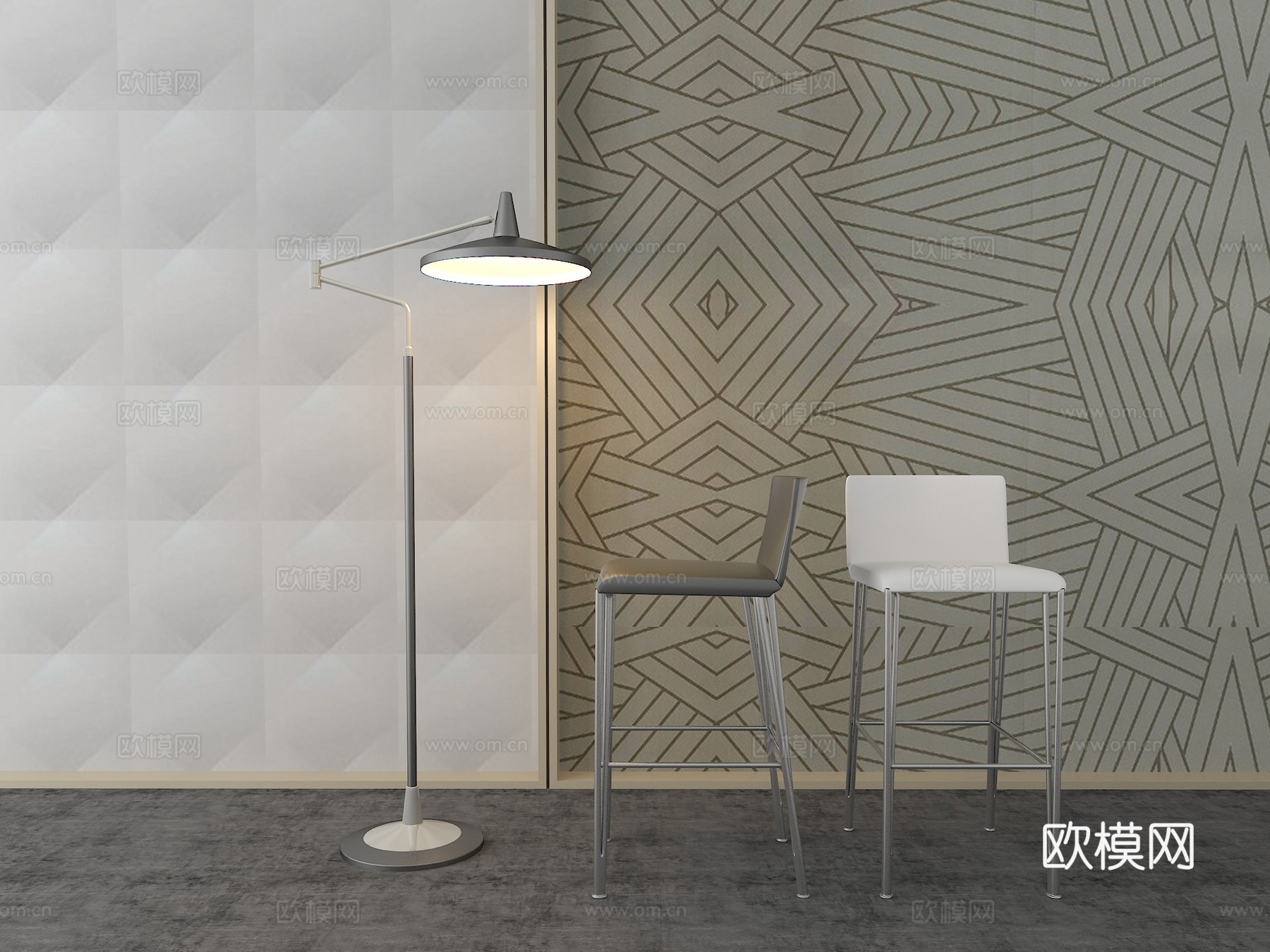 现代吧台椅子 台椅 金属落地灯3d模型