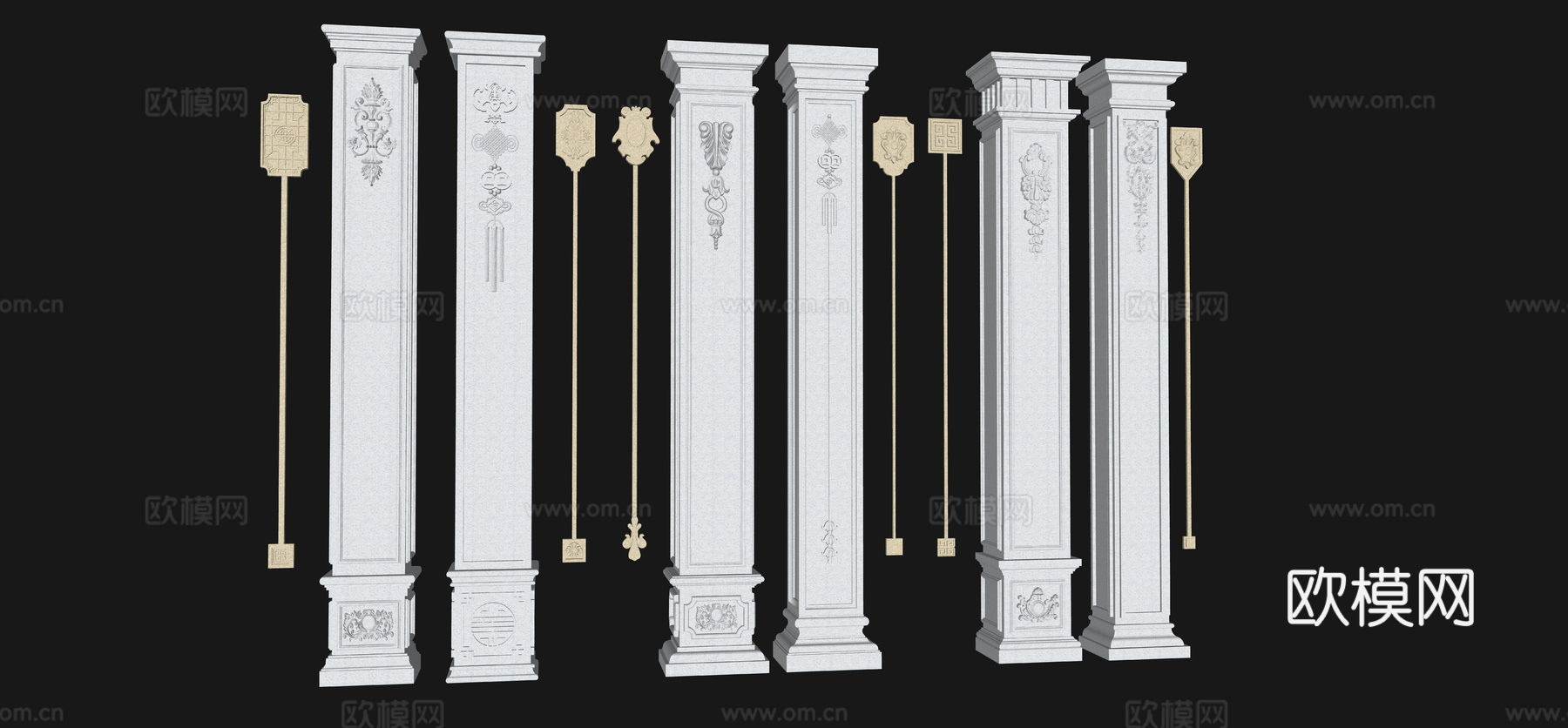 中国结 欧式柱子 吊花su模型su模型