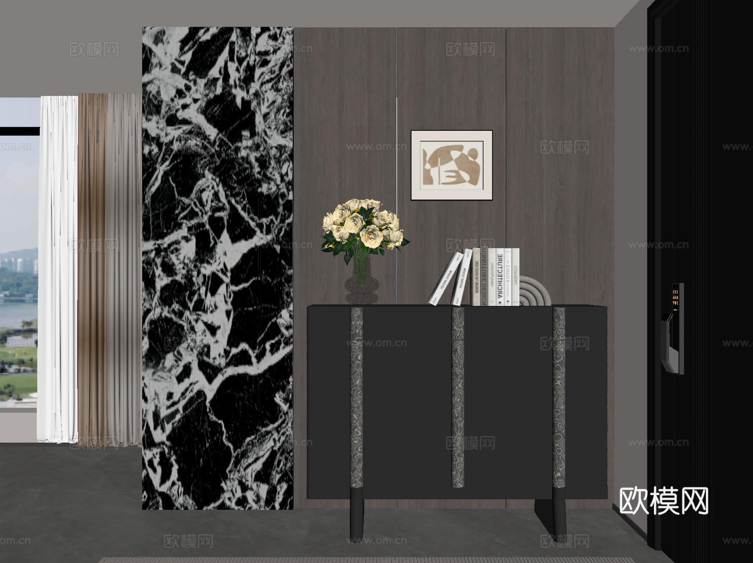 现代意式玄关 边柜 玄关柜su模型