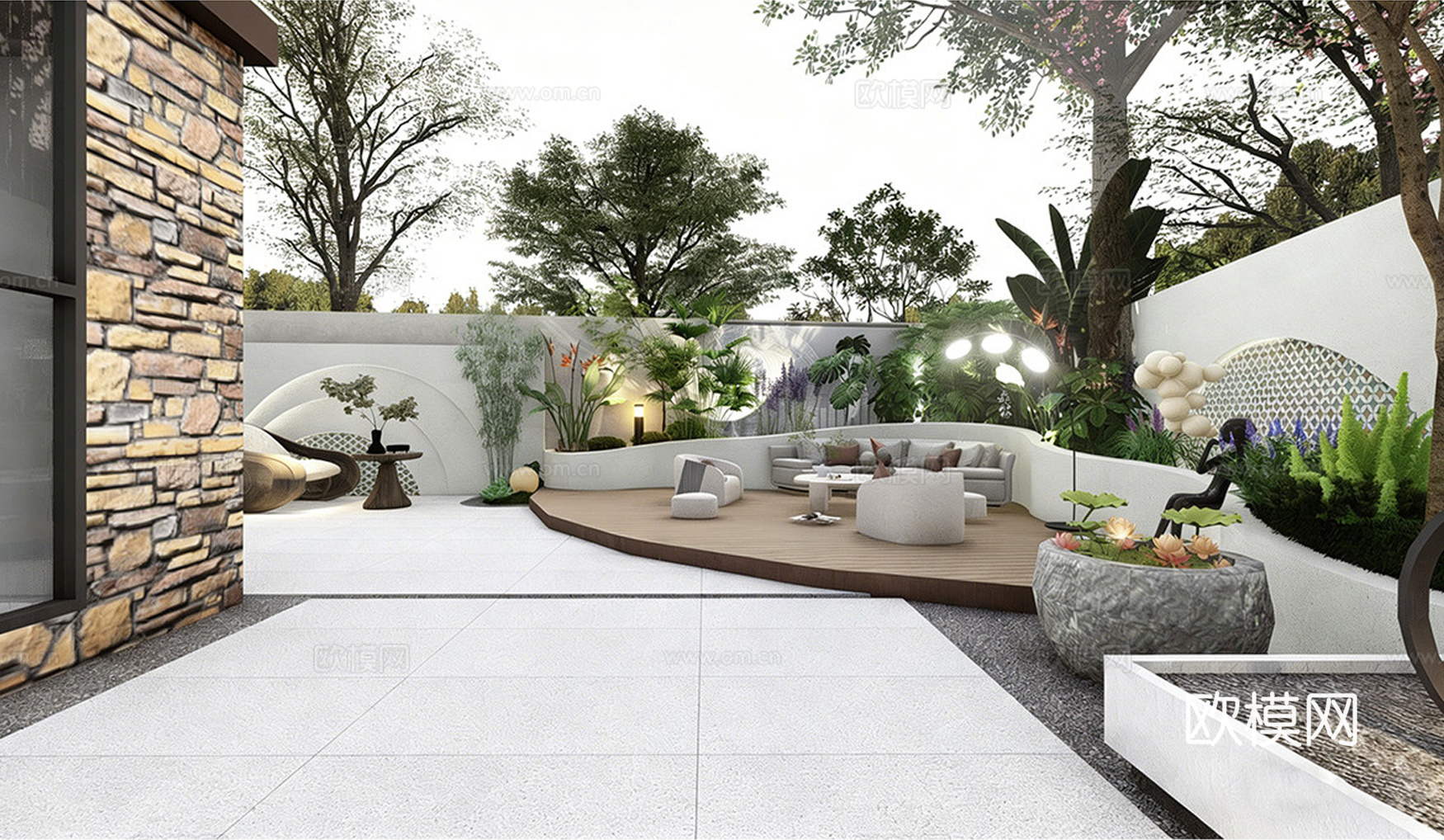 现代屋顶花园 庭院景观 庭院花园su模型下载（渲染图1）