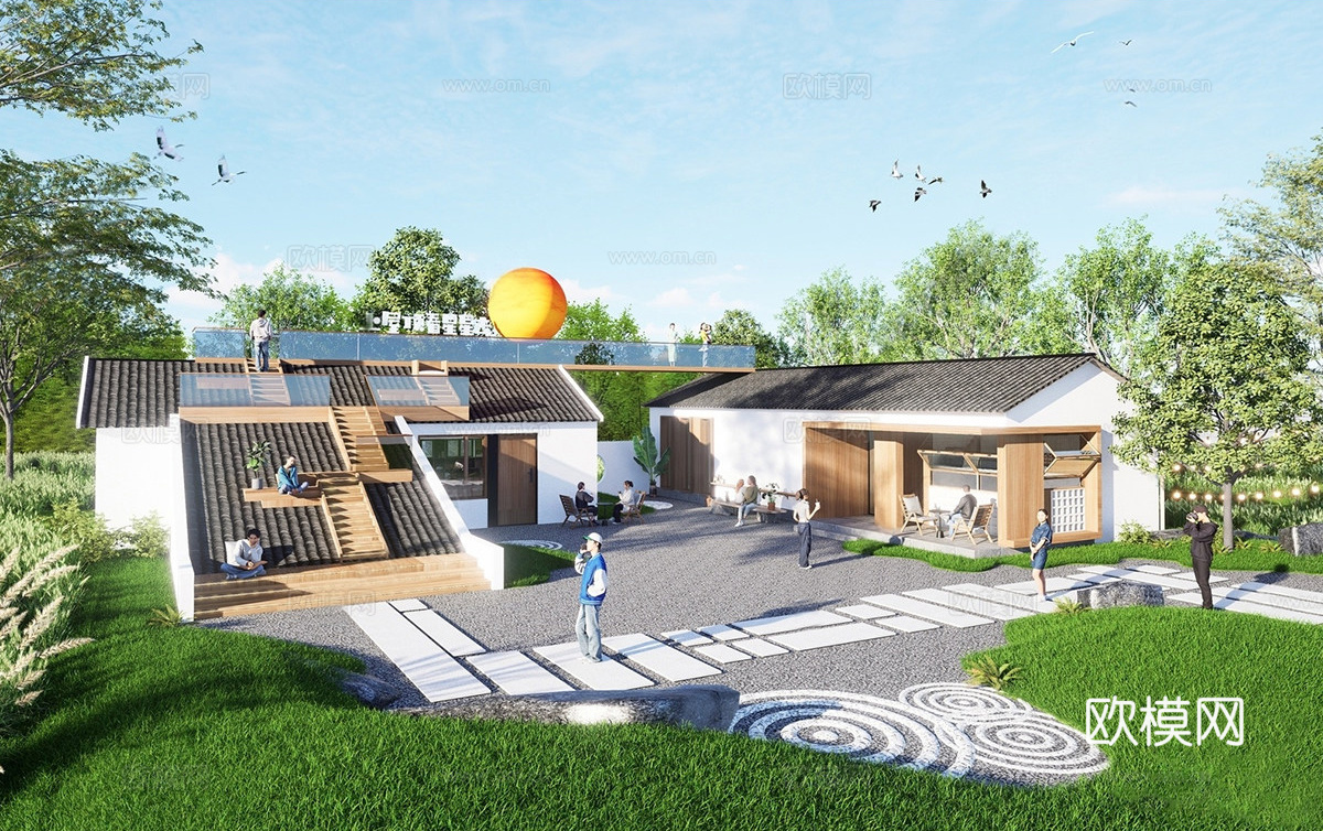 现代屋顶花园 庭院景观 屋顶花园 屋顶观景台su模型