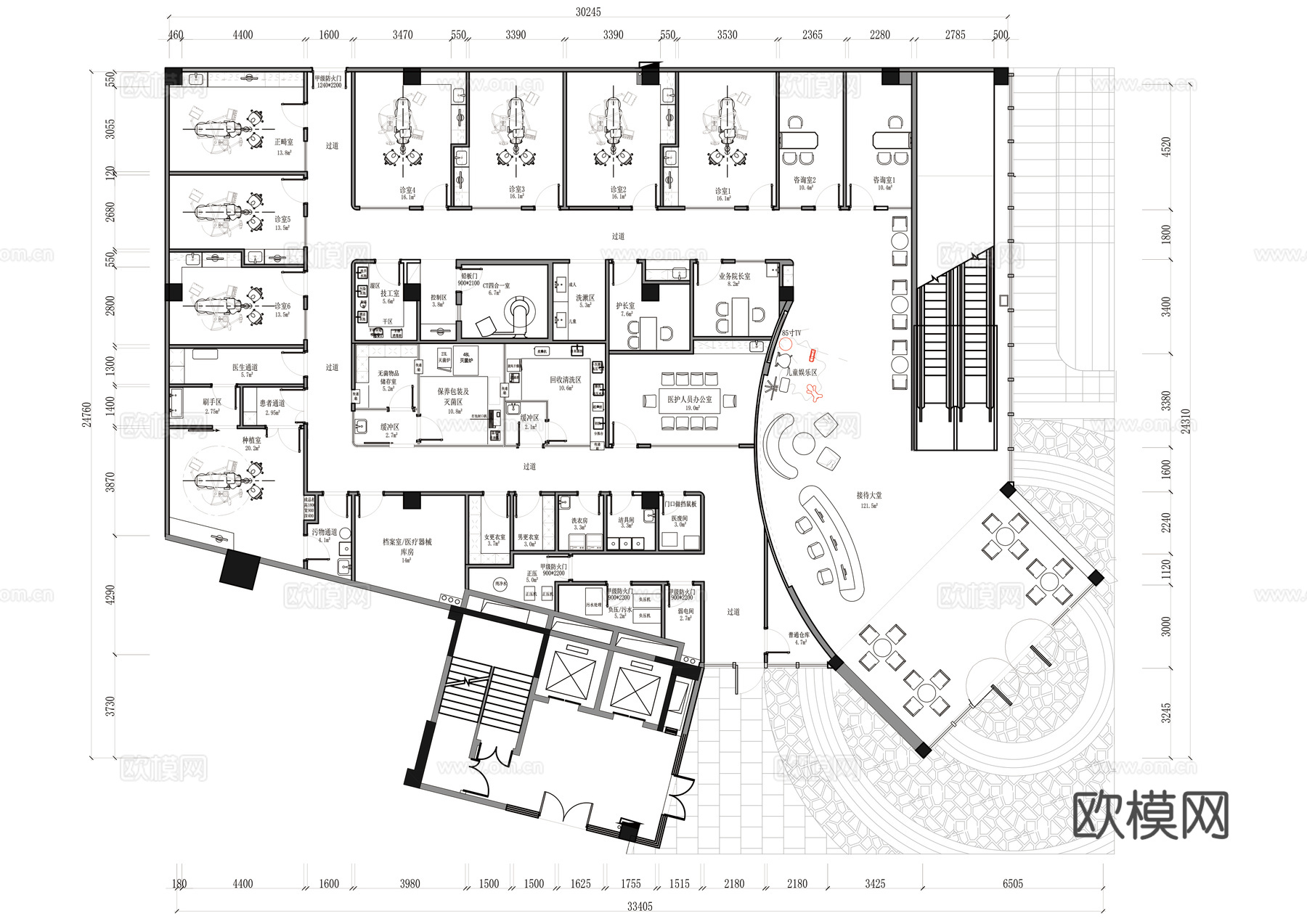 好佰年口腔牙科医院三山新城项目施工图cad施工图下载（渲染图1）