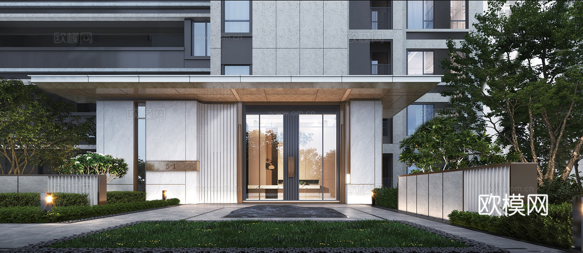 现代单元入户 住宅入户大门 单元入口入户大门su模型