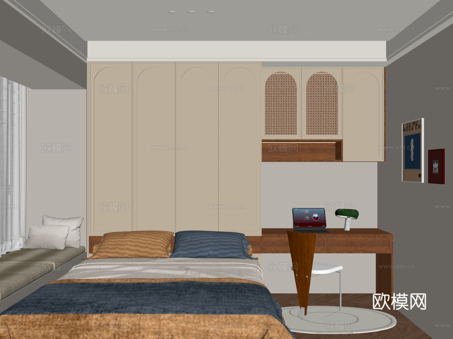 中古风榻榻米卧室su模型