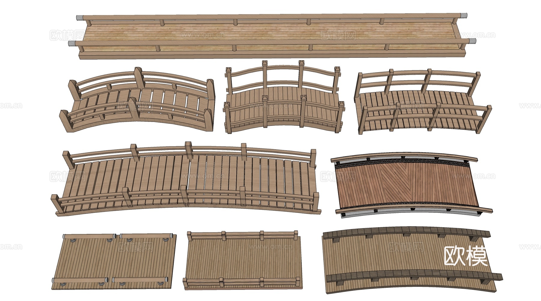 现代景观小桥 景观桥 木拱桥 公园桥su模型