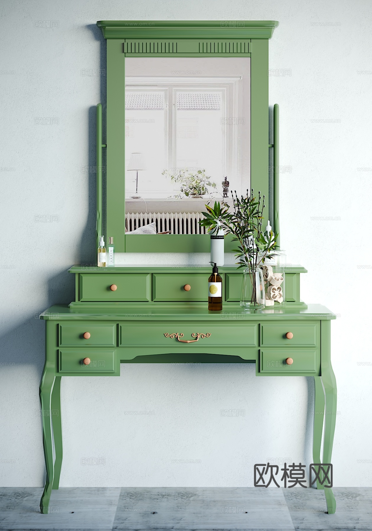 复古梳妆台摆件组合3d模型