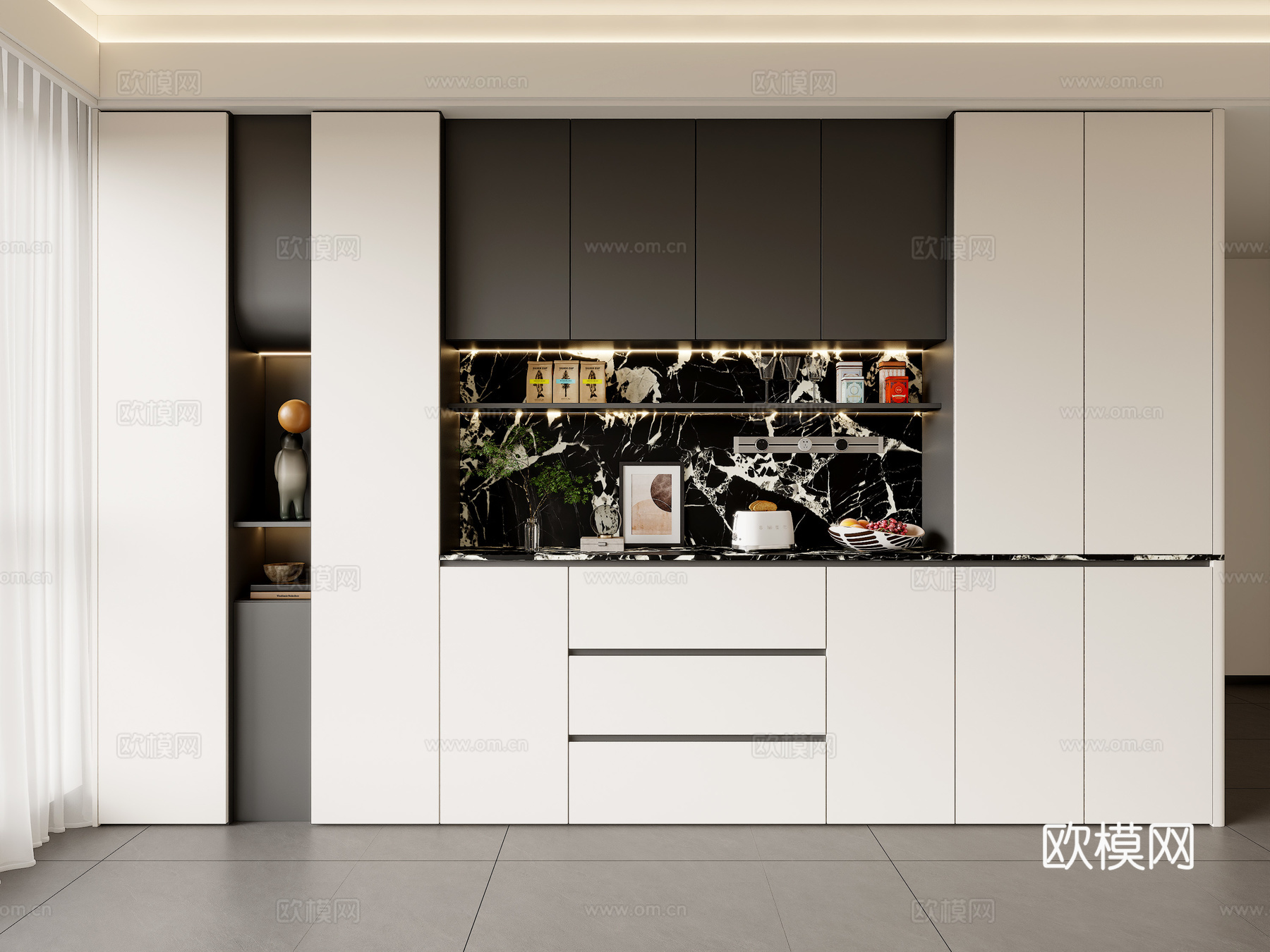 现代餐边柜  餐厅餐边柜 酒柜餐边柜 茶水柜 备餐柜su模型