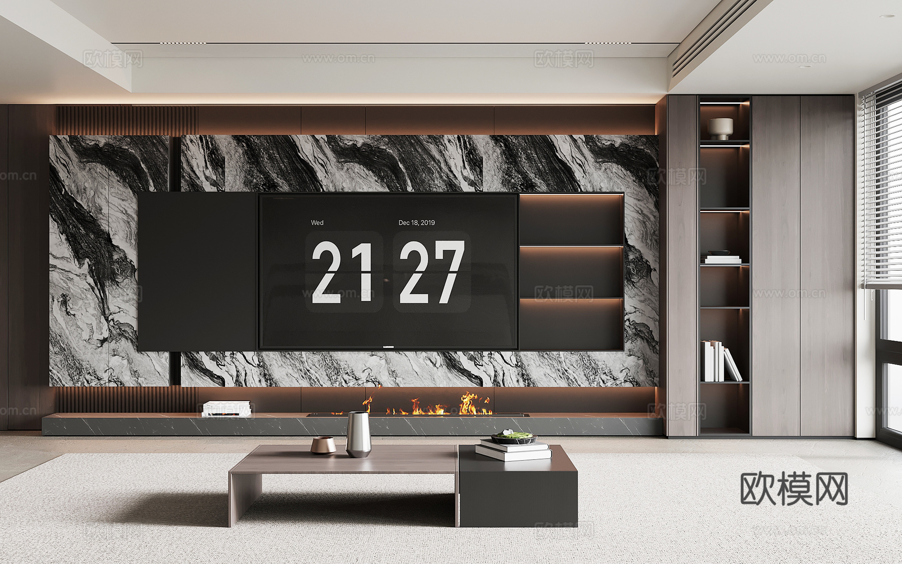 现代意式电视背景墙 茶几su模型