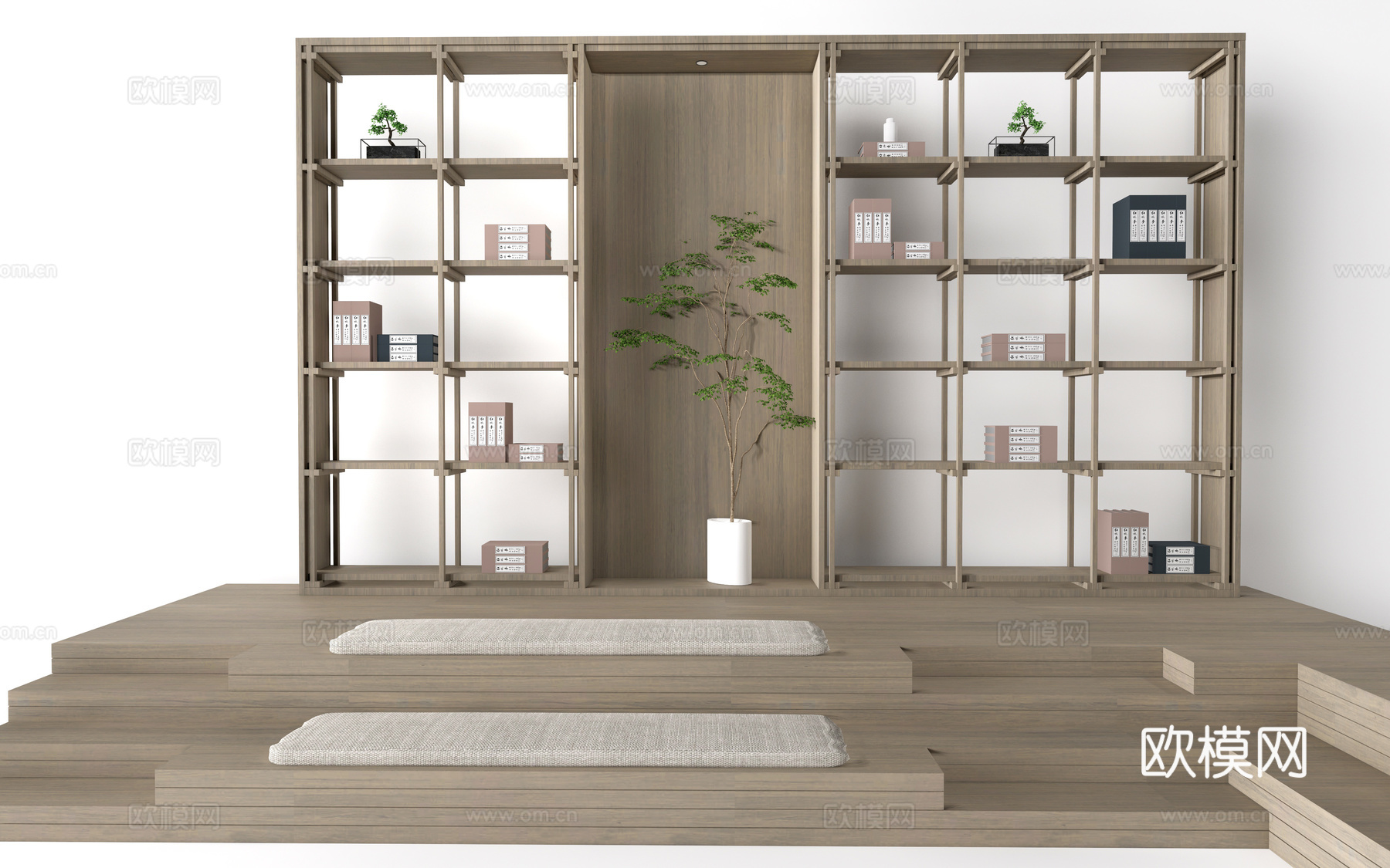 新中式装饰架 新中式书架 置物架su模型