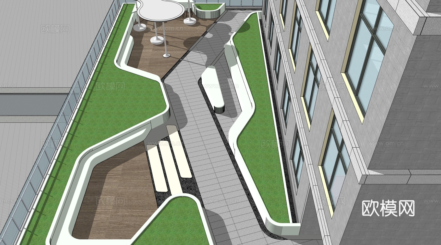 现代办公景观 屋顶花园 庭院花园su模型下载（渲染图2）