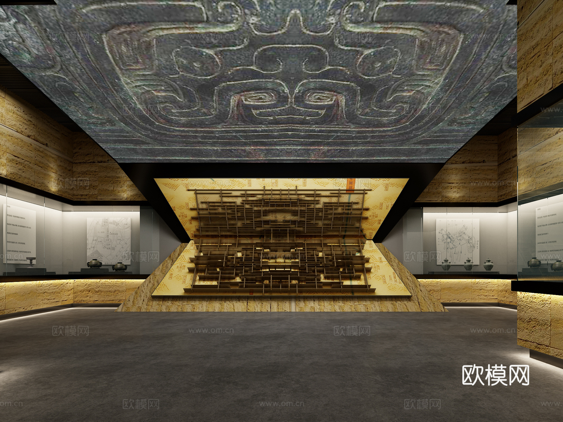 新中式博物馆 陈设品文物 牌匾 鼎 中式摆件 古董文物3d模型