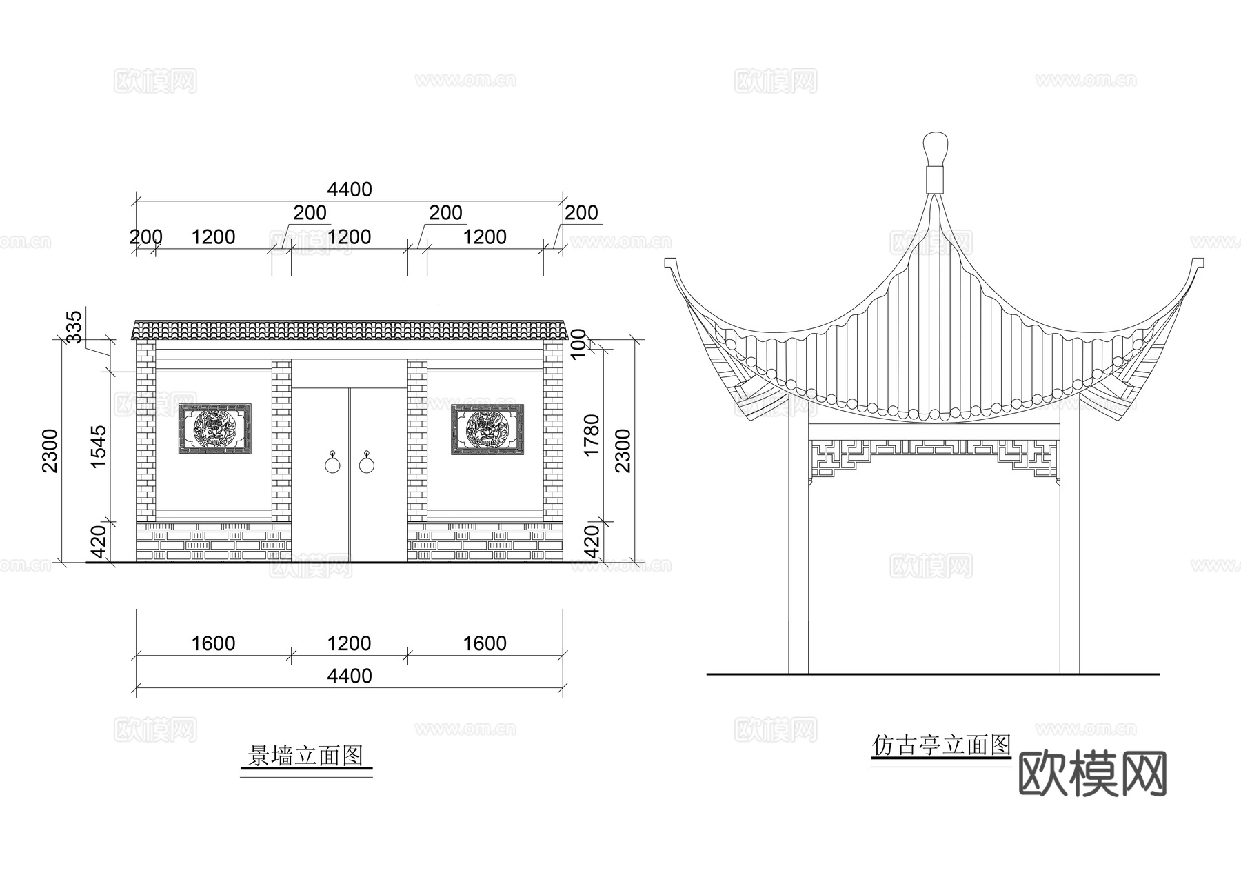 仿古亭cad施工图下载