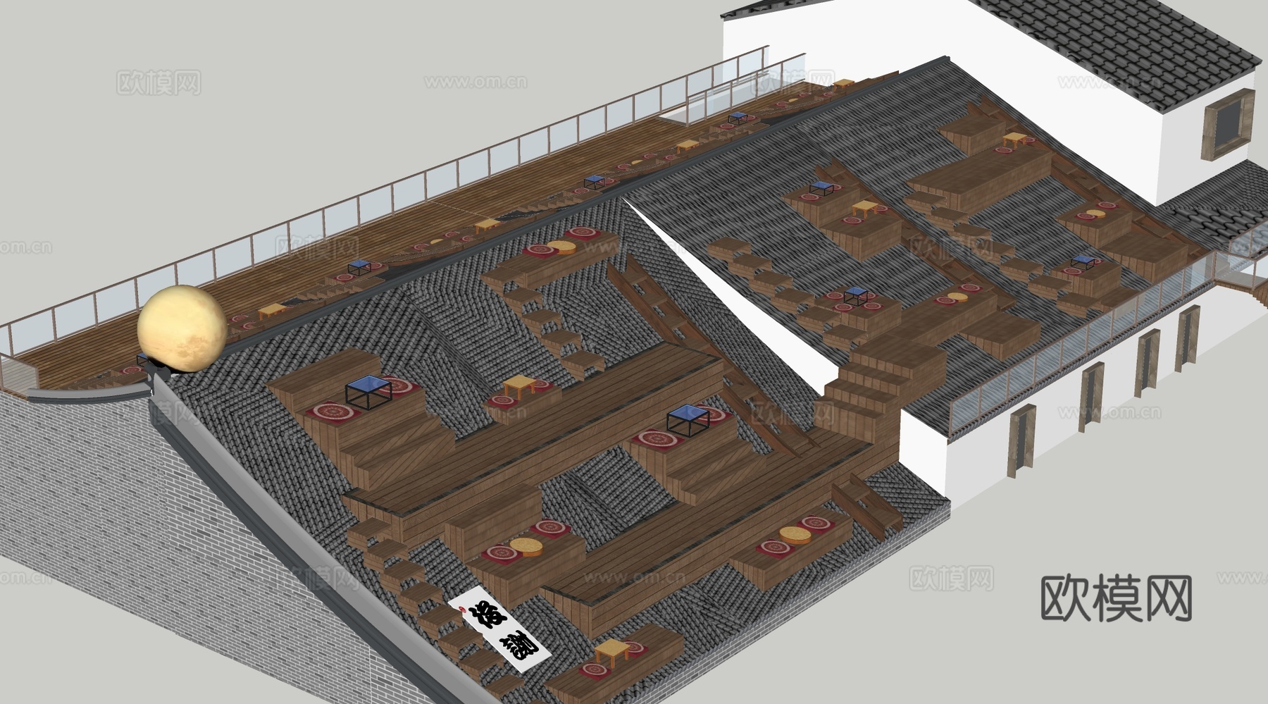 现代屋顶花园 屋顶观景平台su模型su模型