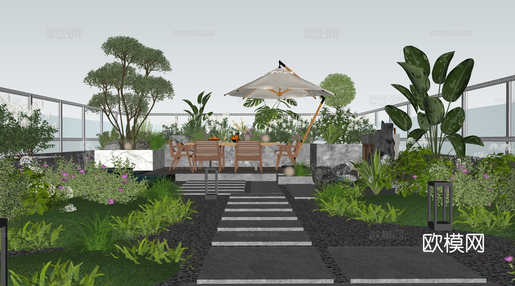 现代屋顶花园 阳台花园 庭院景观su模型