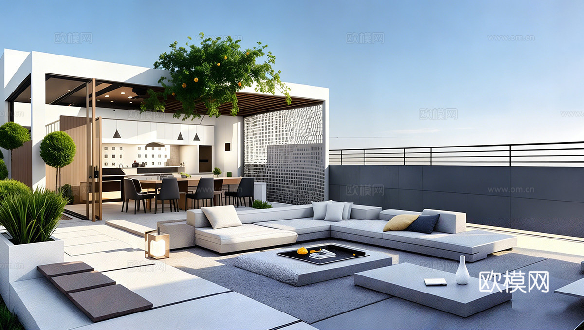 现代庭院景观 屋顶花园su模型下载（渲染图2）