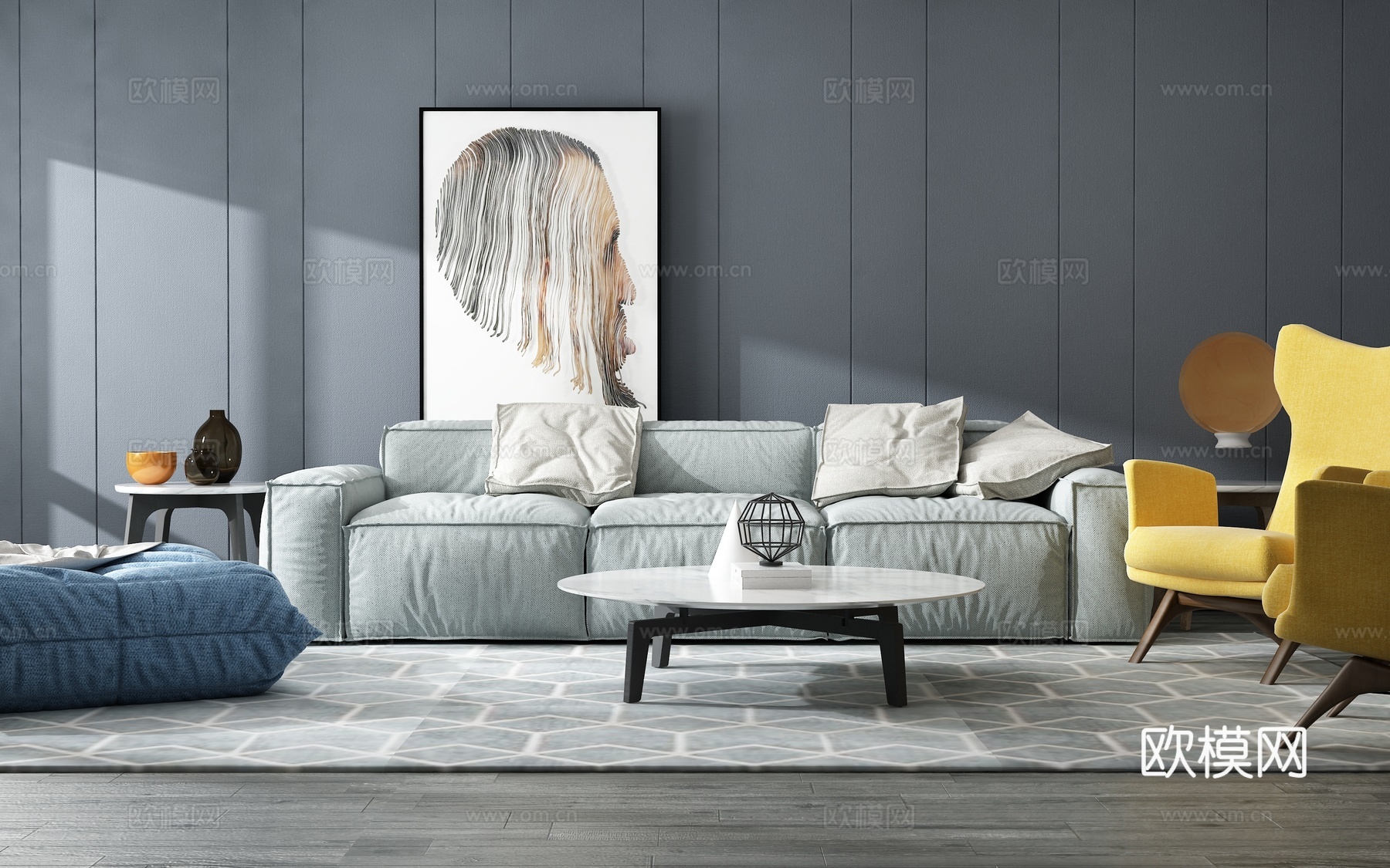 现代沙发茶几组合背景墙3d模型
