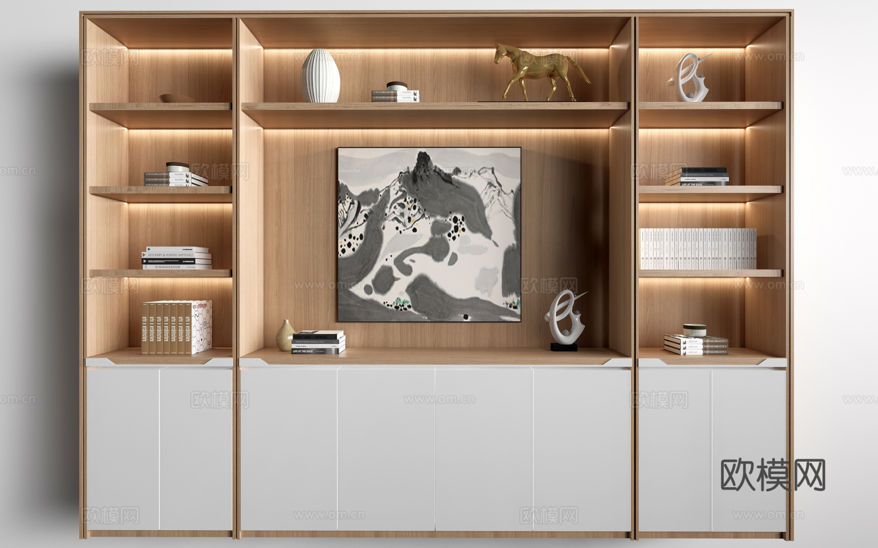 新中式装饰柜 新中式置物架 书架 茶具架su模型