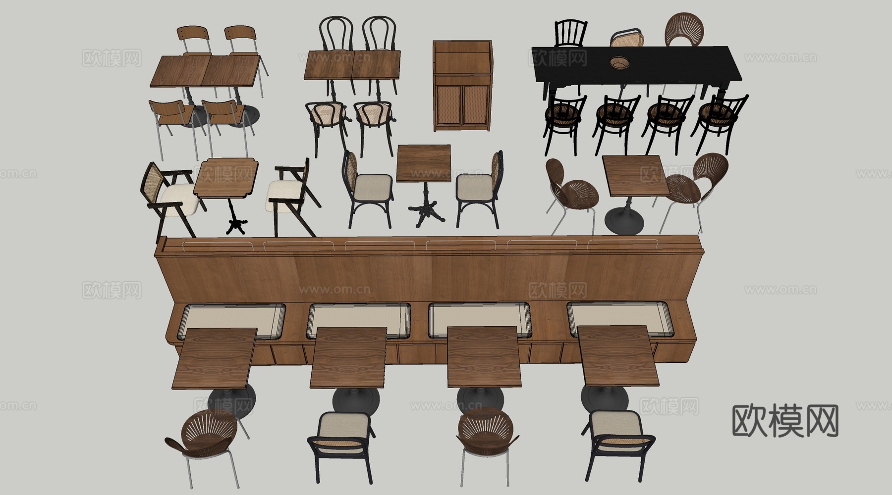现代咖啡厅桌椅 甜品店桌椅 休闲沙发 餐饮桌椅su模型