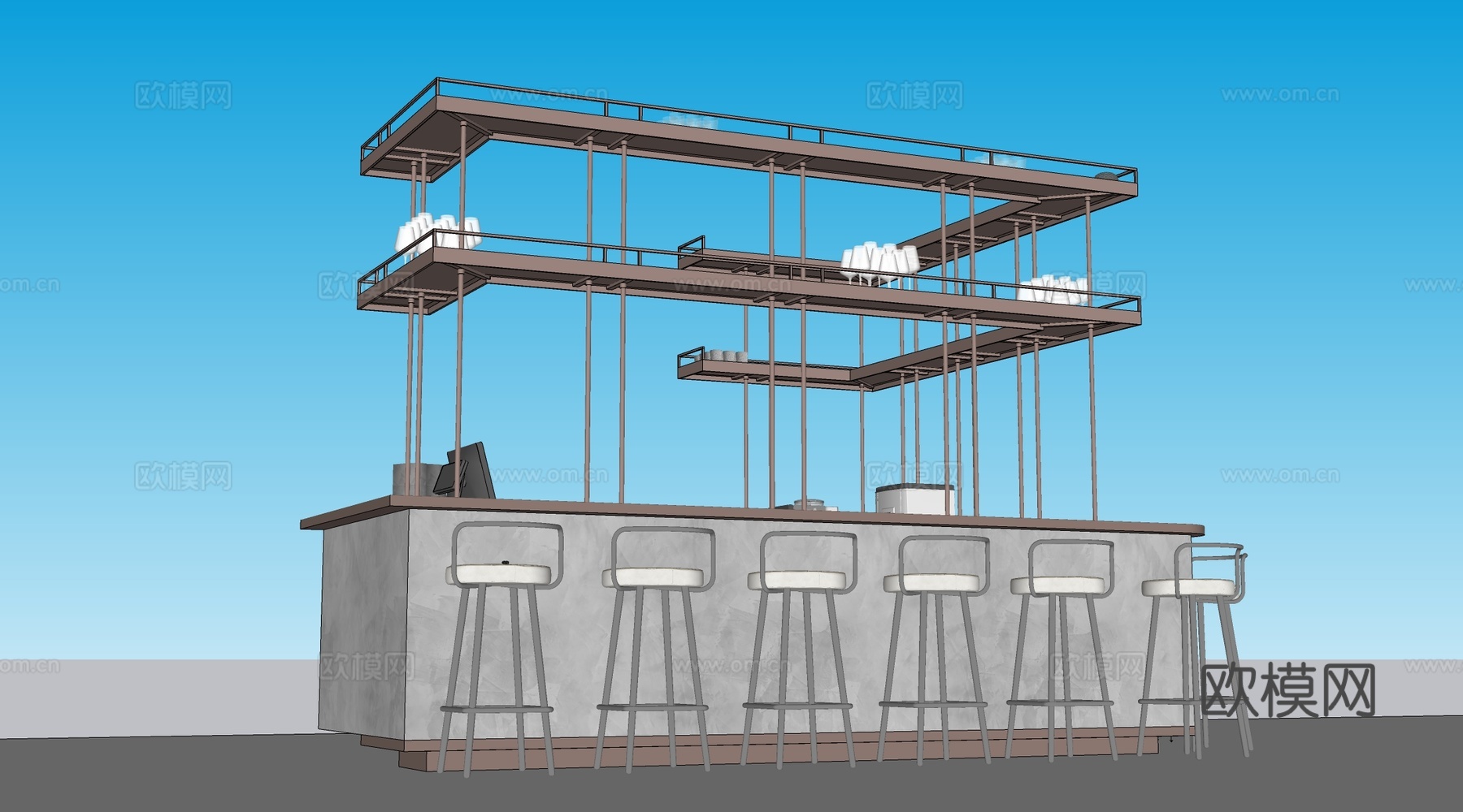 现代咖啡吧台 酒吧台 前台 收银台 操作台su模型