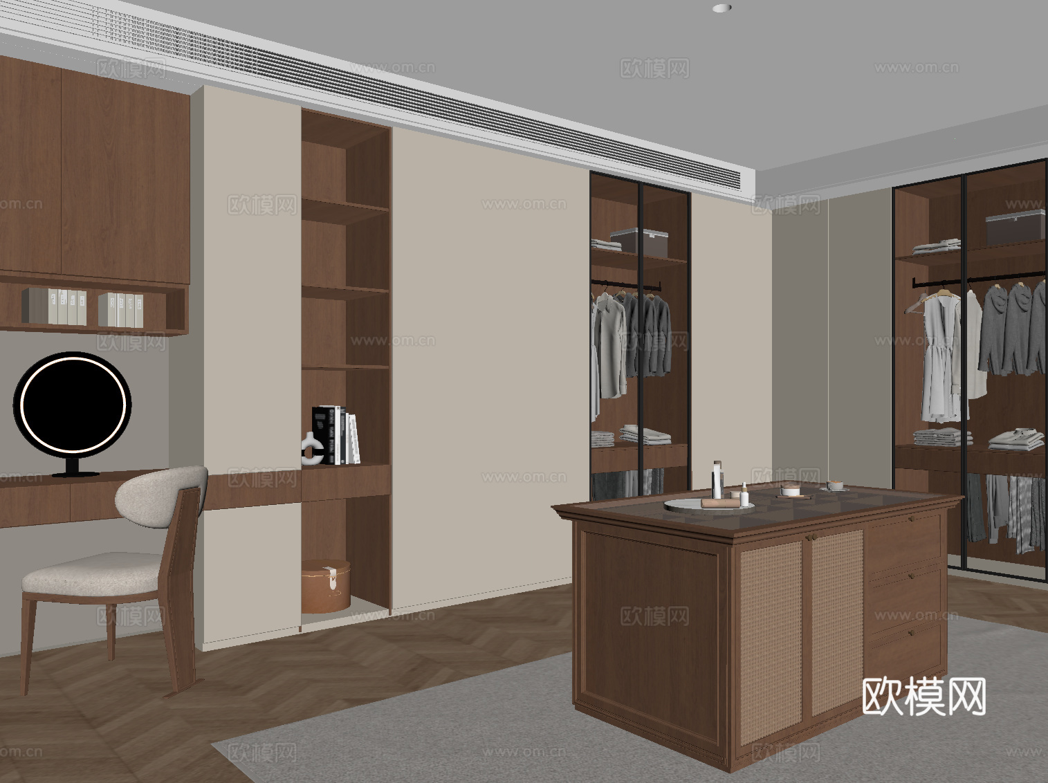 现代中古衣帽间su模型