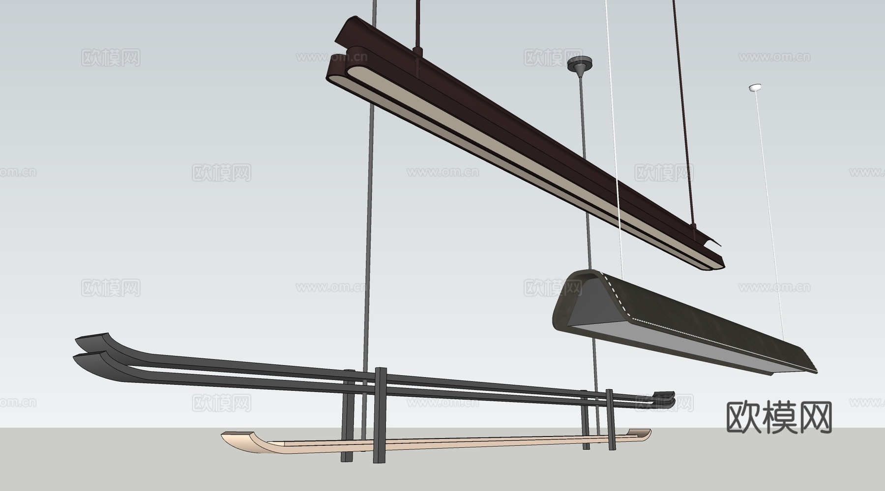 新中式吊灯 直线吊灯 餐厅吊灯 书房吊灯su模型