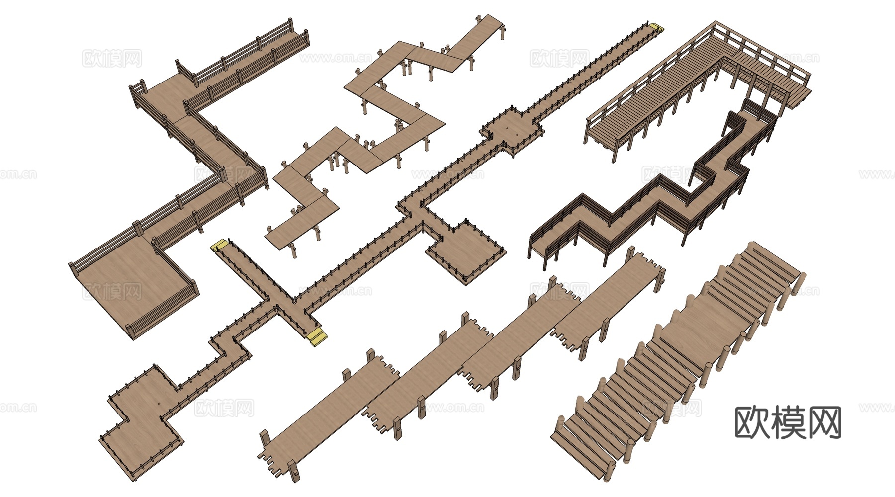 现代木栈道 栈桥 观景平台su模型